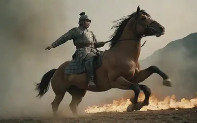 Un caballo coreano feroz lucha por la libertad en un campo de batalla