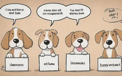 La pared tiene un listado de sonidos que los perros odian con una imagen de un perro estresado