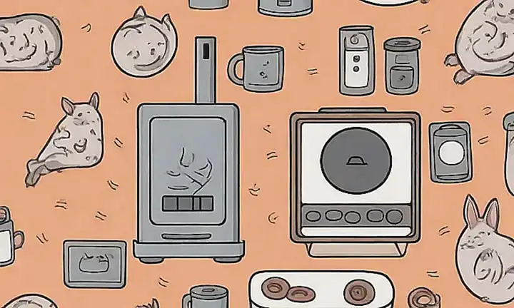 **Este papel de pared muestra sonidos de electrodomésticos, mascotas insatisfechas y la lucha por ponerlos de acuerdo.** (This wall paper shows sounds from household appliances, annoyed pets, and the struggle to calm them all down.)