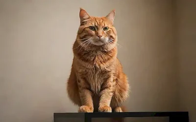 Un gato naranja majestuoso y audaz con toques de rojo y negro domina la pared