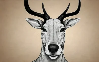 Un ciervo negro y blanco con una ilustración de la nariz a continuación del texto en español e inglés