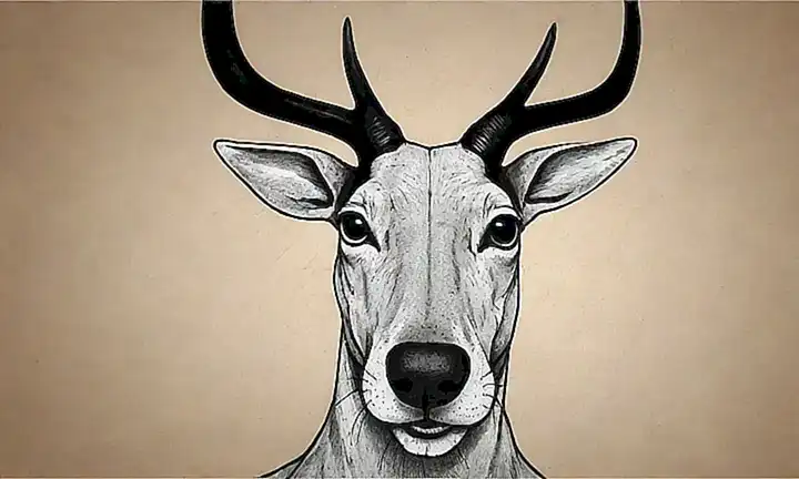 Un ciervo negro y blanco con una ilustración de la nariz a continuación del texto en español e inglés