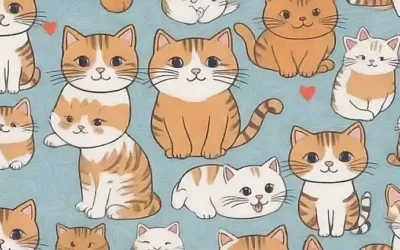 La pared está decorada con gatitos tranquilos