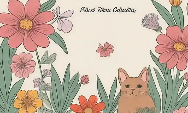 Illustrations de flores con patrones relajantes, texto que resalta ingredientes naturales y efectos calmante para mascotas