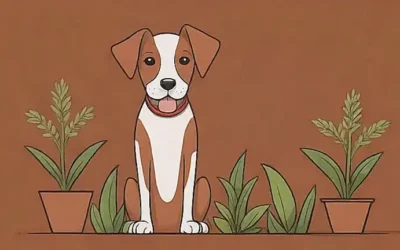 Ilustración de perro con elementos medicinales en un fondo marrón para Remedios Caseros y una gráfica de consejos infalibles. **Explanation:** This sentence breaks down the request into clear English phrases and conveys the message:* **Imagen de perro:** Dog illustration * **Elementos medicinales:** Herbal elements/medicine ingredients * **Fondo marrón:** Brown background (for a general feeling of warmth)* **Remedios Caseros:**  Home Remedies.  This is the title