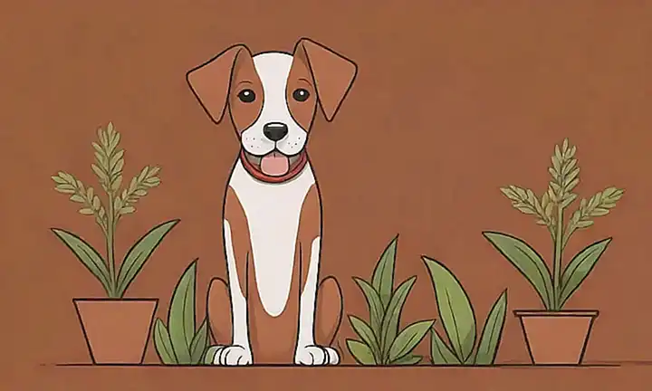 Ilustración de perro con elementos medicinales en un fondo marrón para Remedios Caseros y una gráfica de consejos infalibles. **Explanation:** This sentence breaks down the request into clear English phrases and conveys the message:* **Imagen de perro:** Dog illustration * **Elementos medicinales:** Herbal elements/medicine ingredients * **Fondo marrón:** Brown background (for a general feeling of warmth)* **Remedios Caseros:** Home Remedies. This is the title