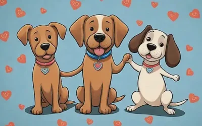 La pared tiene un perro juguetón y una pareja conectándose