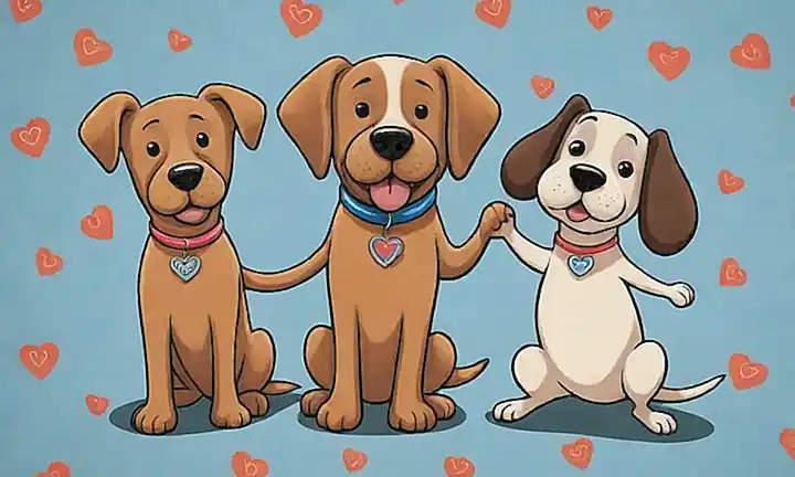 La pared tiene un perro juguetón y una pareja conectándose