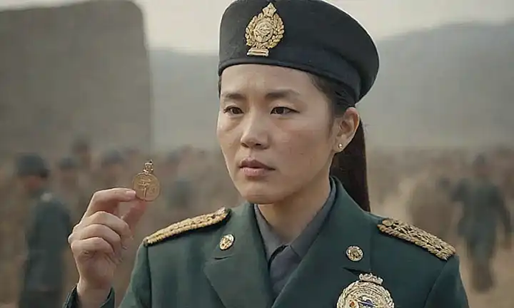 Ilustración impresionante de yegua coreana con medallas y uniforme militar