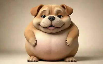 Imagen de perro de vientre gordo con causa y urgencia para problemas de salud