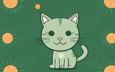 Una ilustración de gato en un fondo verde oscurecido
