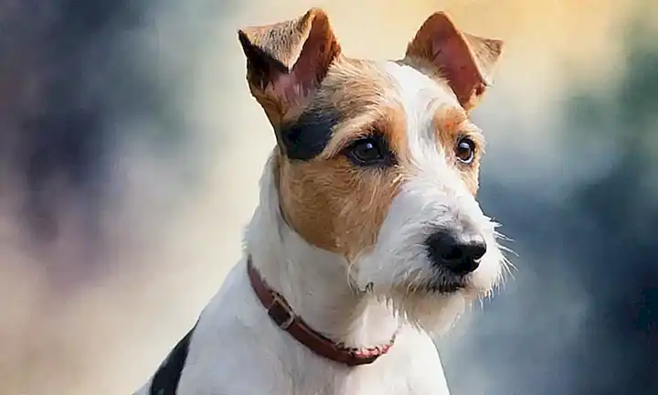 Ilustración de perro fox Terrier a estilo acuarela. **Explanation:** This accurately conveys the subject and artistic style