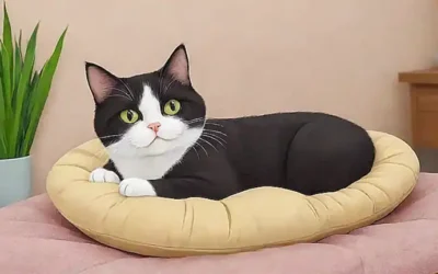 Un gato cómodo en un cojín suave
