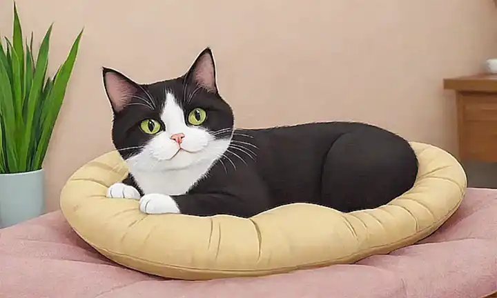 Un gato cómodo en un cojín suave