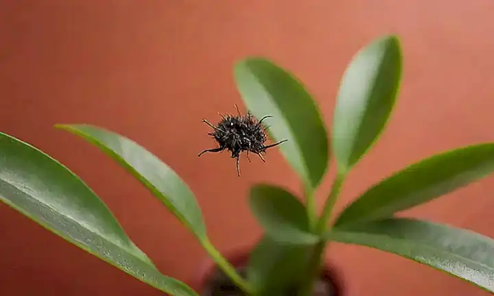 Imagen de pulgas muertas sobre un plántulo verde