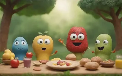 Personajes animados se divierten con comida casera
