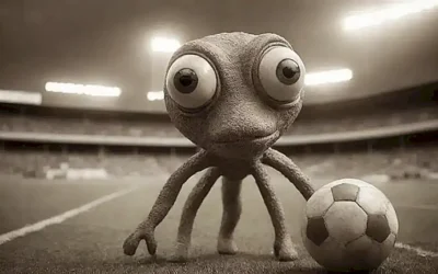 Una historia de fútbol de Paul el octopus en tonos sepia