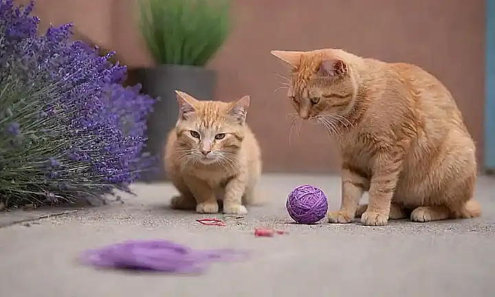 Gatos callejeros se divierten con hilo