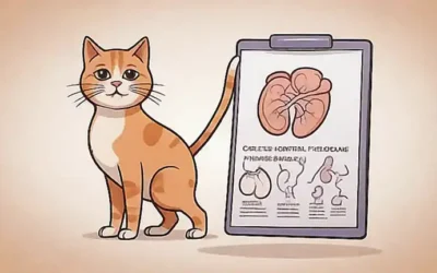 Un gato con guía sobre problemas renales