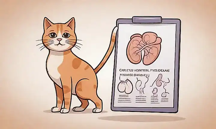 Un gato con guía sobre problemas renales
