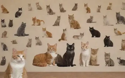 Un mural con alfabeto que muestra diferentes razas de gatos de todo el mundo