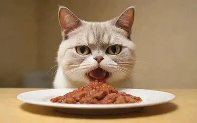 Un gato de dibujos vomitando un platillo entero