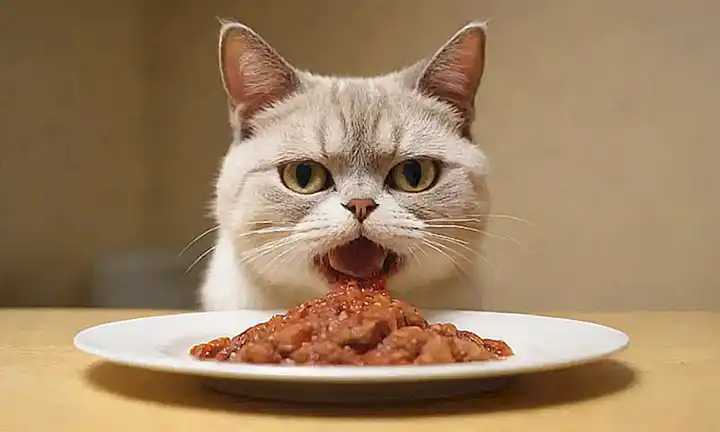 Un gato de dibujos vomitando un platillo entero