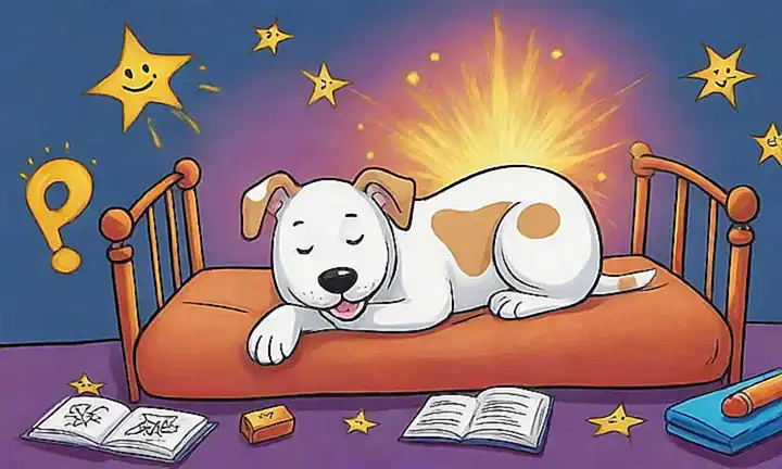 La mascota, con energía, resuelve problemas mientras el humano lo busca. (The pet, energized, solves problems while the human seeks them out.)