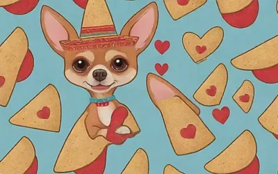 Un chihuahuas wallpaper con un fondo rojo tiene a un chihuahua con sombrero y una tortilla de corazón