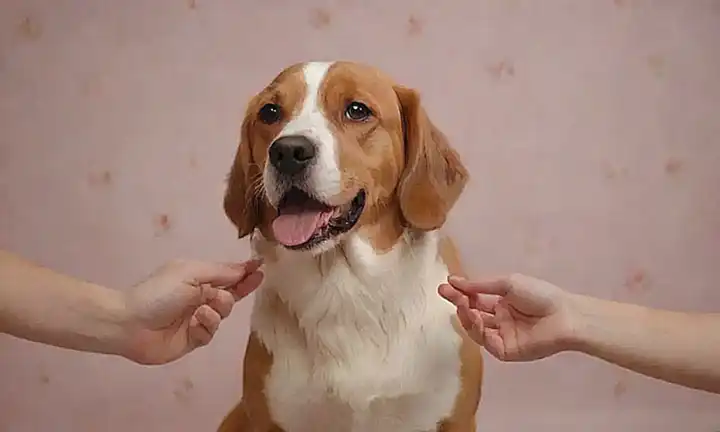 Este papel de mural muestra un perro siendo acariciado por humanos con áreas propicias y restringidas para tocar.