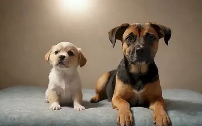 Perros adorables en un patrón de pared acústicamente mejorado
