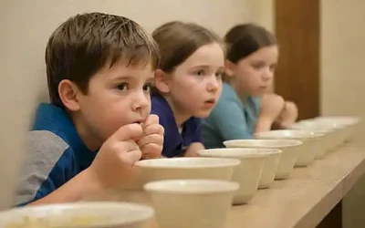 Los niños observan las fuentes de comida