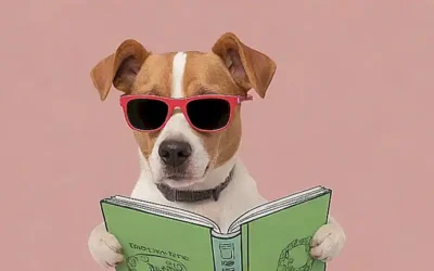 Señora perruna lee un libro con su gente querida