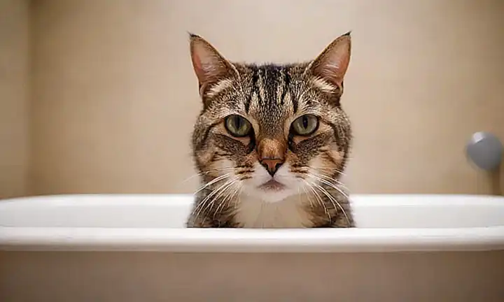 ¡El gato está confundido en la bañera!  