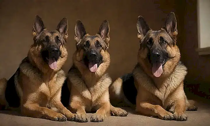 Fotografía de familia de perro alemán leal con secretos revelados en la pared
