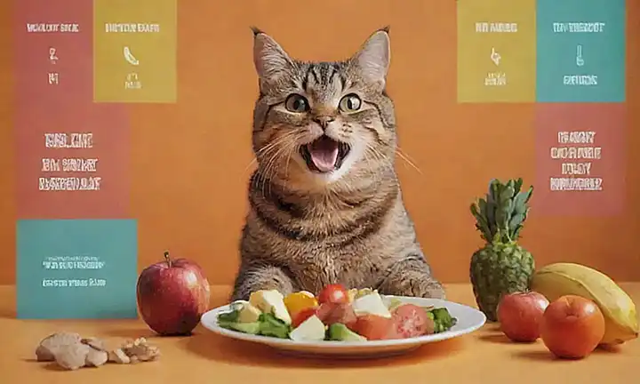 **Un gráfico colorido con forma de gato y texto destaca las opciones de una dieta sana.**