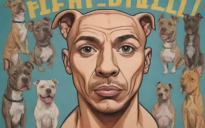 Un póster explosivo con imágenes de pitbull y frases que contrastan la masculinidad con las características femeninas