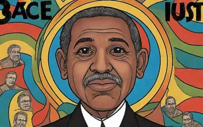 El papel de pared muestra la cara del Pastor Alemán con el título Guía Completa sobre una imagen abstracta que sugiere racismo y prejuicio