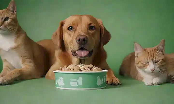 Cartas verdes con imágenes de perros y gatos comiendo golosinas saludables.