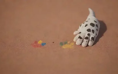 Perro con estampado de huellas que guía con un fácil manual