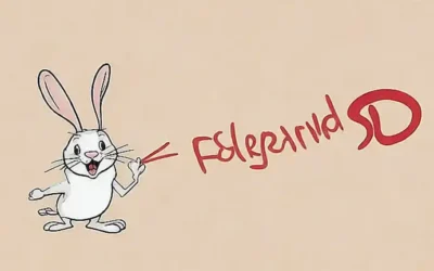 Un conejo con lengua escrita y dibujos de conejos saltando