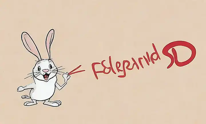 Un conejo con lengua escrita y dibujos de conejos saltando