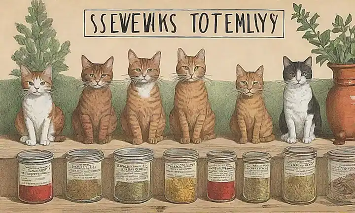 Ilustración vintage de gatos con remedios naturales para pulgas