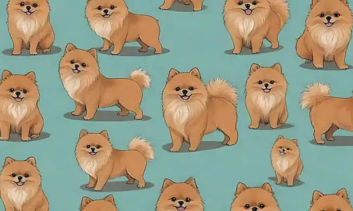 La pared de papel muestra razas de perros pastores como las pomeranas cuidándose y disfrutando de la salud