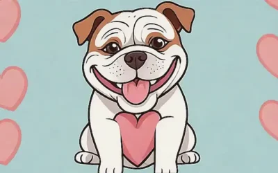 ilustración de Bulldog alegre con forma de corazón