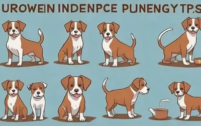 Illustrations de perros con discapacidades urinarias y consejos de remedios naturales