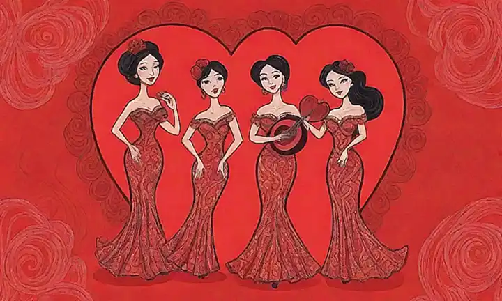 Un corazón vibrante con figuras flamencas de rojo intenso