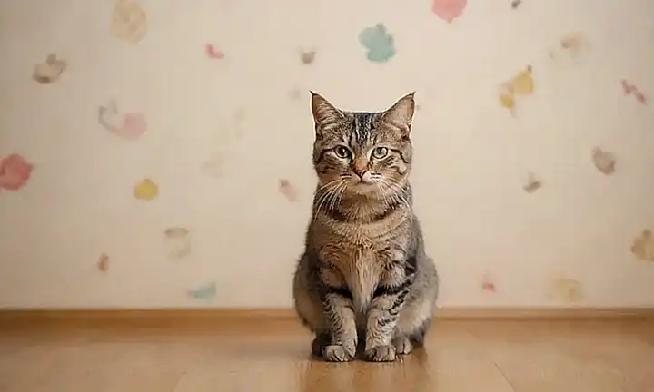 La pared tiene ilustraciones de gatos, consejos para la confianza felina y textos motivadores