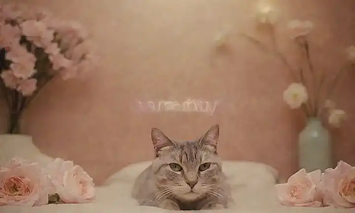 Colores suaves, flores delicados y texto con propósito en la ansiedad de los felinos