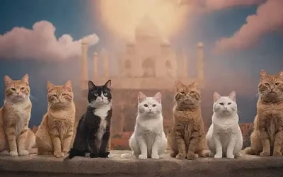 Se ilustran las siete maravillas de los gatos con alegría.    (They illustrate the seven wonders of cats with cheerfulness.)